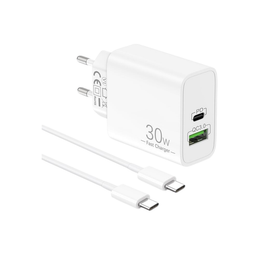 XO 30W GaN Duo Charger USB-C & USB-A – Snellader voor iPhone, Samsung en Android met 1 Meter Kabel