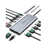 ZMUIPNG 14-in-1 USB-C Dockingstation Hub – 8K Triple Display, HDMI, DP, 87W PD