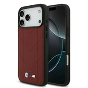 BMW iPhone 17 Pro Max Backcover Hoesje – Premium Quilted Leather Case met MagSafe & Metal Logo – Luxe Bescherming Rood