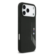 BMW iPhone 17 Pro Max Backcover Hoesje – MagSafe Liquid Silicone Case – Luxe Vloeibaar Siliconen Bescherming met Verticaal BMW Logo Zwart