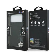 BMW iPhone 17 Pro Max Backcover Hoesje – MagSafe Liquid Silicone Case – Luxe Vloeibaar Siliconen Bescherming met Verticaal BMW Logo Zwart