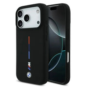 BMW iPhone 17 Pro Max Backcover Hoesje – MagSafe Compatible Liquid Silicone Case met Printed Tricolor Design & Metal Logo – Luxe Bescherming – Zwart