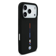 BMW iPhone 17 Pro Max Backcover Hoesje – MagSafe Compatible Liquid Silicone Case met Printed Tricolor Design & Metal Logo – Luxe Bescherming – Zwart