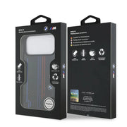 BMW iPhone 17 Pro Max Backcover Hoesje – Ultra Slim MagSafe Kevlar Case met Printed Tricolor Striping & Metalen BMW Logo – Shockproof Bescherming