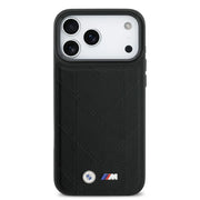 BMW iPhone 17 Pro Max Backcover Hoesje – MagSafe Compatible – Quilted Genuine Leather Case met Metalen BMW Logo – Luxe Bescherming