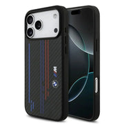 BMW iPhone 17 Pro Max Backcover Hoesje – Ultra Slim MagSafe Kevlar Case met Printed Tricolor Striping & Metalen BMW Logo – Shockproof Bescherming