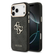 Guess iPhone 17 Pro Max Backcover Hoesje Zwart – Luxe 4G Big Metal Logo Design met Gouden Rand – Shockproof Bescherming & Premium Afwerking