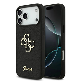 Guess iPhone 17 Pro Max Backcover Hoesje Zwart – Luxe Big 4G Design – Fixed Glitter Swarovski – Premium Fashion Case