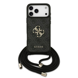 Guess iPhone 17 Pro Max Backcover Hoesje – Luxe Crossbody Case met 4G Big Logo, Verstelbare Cord Strap & Premium Bescherming Zwart