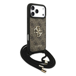 Guess iPhone 17 Pro Max Backcover Hoesje – Luxe Crossbody Case met 4G Big Logo, Verstelbare Cord Strap & Premium Bescherming Zwart