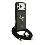 Guess iPhone 17 Pro Max Backcover Hoesje – Luxe Crossbody Case met 4G Big Logo, Verstelbare Cord Strap & Premium Bescherming Zwart