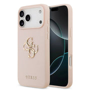 Guess iPhone 17 Pro Max Backcover Hoesje – Grained Leather Look met Big 4G Logo – Luxe Bescherming & Perfecte Pasvorm Roos