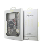 Guess iPhone 17 Pro Max Backcover Hoesje – Magsafe Compatible – IML Flowers Design met Luxe Pearl Strap – Shockproof Fashion Case