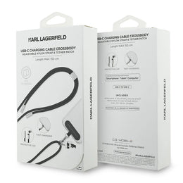 Karl Lagerfeld Crossbody Telefoonkoord met USB-C Laadkabel – Luxe Smartphone Strap – Zwart