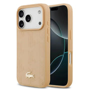 Lacoste iPhone 17 Pro Max Backcover Hoesje – MagSafe Compatible – Luxe Monogramme Print met Goudkleurig Logo Beige