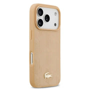 Lacoste iPhone 17 Pro Max Backcover Hoesje – MagSafe Compatible – Luxe Monogramme Print met Goudkleurig Logo Beige