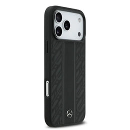 Mercedes-Benz iPhone 17 Pro Max Backcover Hoesje – Premium Genuine Leather – MagSafe Compatible – Laurel Leaves & Stripes Design – Zwart