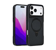 Nekit iPhone 17 Pro Max Backcover Hoesje – MagSafe Compatible – Premium Carbon Fiber Shockproof Case Met 360° Ring Stand Zwart